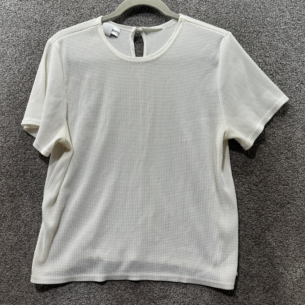 VTG Dressbarn Blouse Top Women Medium Ivory Textured Keyhole‎ Back Minimalist